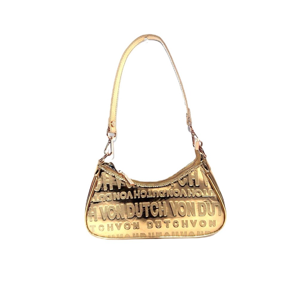 Von Dutch Rose Gold Metallic Reflective Y2K Shoulder Bag Purse EUC 10x5 in